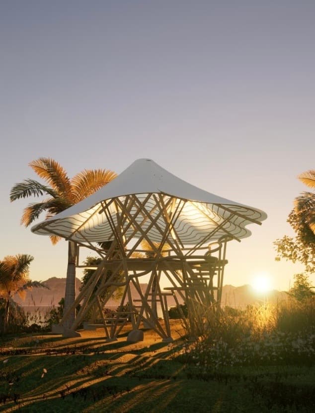 Vertical render of the Bamíka pavilion